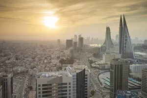 Images Dated 23rd January 2015: Bahrain, Manama, City center skyline looking towards Bahrain World Trade Center