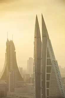 Bahrain, Manama, City center skyline looking towards Bahrain World Trade Center