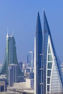 Bahrain, Manama, City center skyline looking towards Bahrain World Trade Center