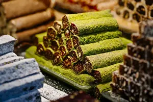 Nuts Prints: baklava in a roll, typical oriental sweet pastry in bazaar at historical centre of