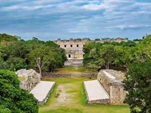 Court Prints: Ballcourt and Quadrangle of the Nuns, elevated view, Uxmal, Yucatan State, Mexico