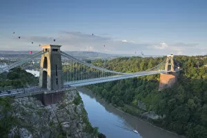 Suspension Bridge Collection: Balloons over Clifton, Suspension Bridge, Bristol, England, UK