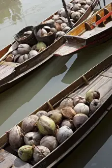 Commerce Prints: Bangkok, Thailand. Traditional boats in a floating market near Bangkok