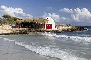 Images Dated 16th December 2021: Bar on the beach at Cala Binibeca, Menorca, Minorca, Balearic Islands, Spain