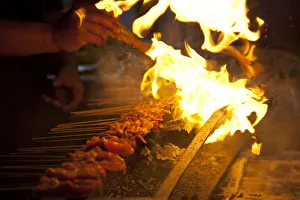 Kebab Prints: Barbequing meat sticks in China Town, Kuala Lumpur, Malaysia