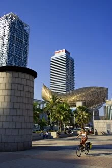 Barceloneta Beach and Port Olimpic with Frank Gehry Sculpture, Barcelona, Spain