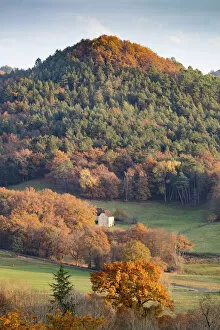 A barn in the Dordogne Valley in autumn, Correze, Nouvelle-Aquitaine, France