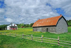 Fence Prints: Barn, house and fence on Gaspe Peninsula Grosses-Roches, Quebec, Canada