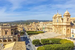 Architectures Prints: Baroque St nicholas church cathedral of Noto viewed from an elevated terrace