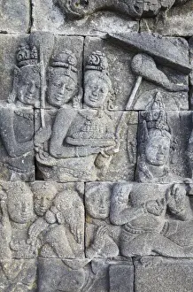 Bas-relief carvings, Borobudur (UNESCO World Heritage Site), Java, Indonesia
