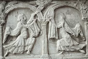 Images Dated 17th July 2008: Bas-reliefs of portal of abbey church, Saint-Gilles, Languedoc-Roussillon, France