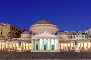 Portico Prints: Basilica di San Francesco di Paola at dusk, Piazza del Plebiscito, Naples, Campania, Italy