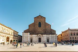 Catholicism Prints: Basilica di San Petronio, Piazza Maggiore in Bologna, Italy