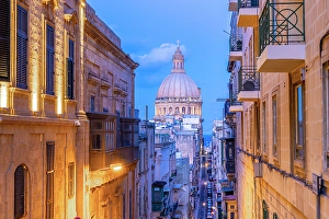 House Of Worship Prints: Basilica of Our Lady of Mount Carmel at dusk, Valletta, Malta, Southern Europe