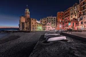 Nightscape Prints: Basilica of Santa Maria Assunta, Camogli, municipality of Camogli, Genoa province