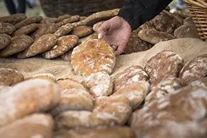Hand Prints: a basket full of schAottelbrot, the typical south tyrolean bread, bolzano