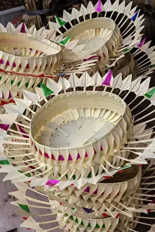 East Bali Prints: Baskets for temple offerings in a market in East Bali, Bali, Indonesia