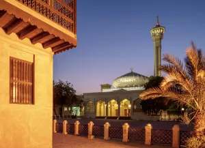 Historic District Prints: Bastakiya Mosque at dusk, Al Fahidi Historical Neighbourhood, Dubai, United Arab Emirates