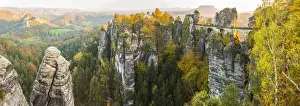 Saxony Prints: Bastei Bridge and Lilienstein, Elbe Sandstone Mountains, Saxon Switzerland National Park