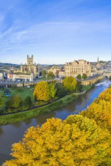 Images Dated 14th November 2019: Bath city center and River Avon, Somerset, England