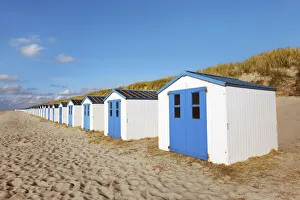 Bathing beach with beach cottages - Netherlands, North Holland, Texel
