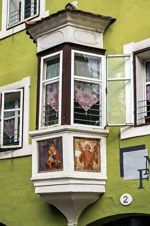 Bay Window Prints: Bay window house, Klausen-Chiusa, Alto Adige-South Tyrol, Italy