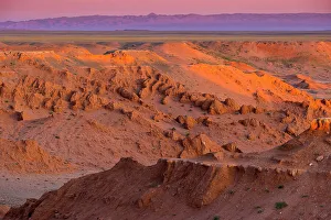 Gobi Desert Prints: Bayanzag (the Flaming Cliffs) at sunrise, Gobi Desert, Mongolia
