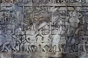 Bas Relief Prints: Bayon temple (12th century), Angkor Thom, Cambodia