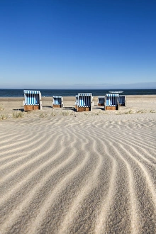 Beach baskets on the beach, Sylt Island, Northern Frisia, Schleswig-Holstein, Germany