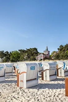 Binz Prints: Beach baskets and villa, Binz, RAogen Island, Mecklenburg-Western Pomerania, Germany