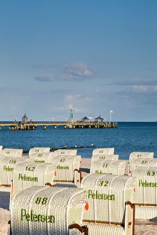 Beach Baskets Prints: Beach with beach baskets, Gromitz, Baltic coast, Schleswig-Holstein, Germany
