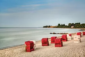 Beach with beach baskets, Niendorf, Baltic coast, Schleswig-Holstein, Germany