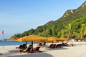 Sunloungers Prints: Beach at Berjaya Langkawi Resort, Langkawi, Kedah, Malaysia