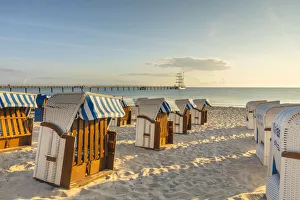 Beach chairs on the beach at Binz, Rugen Island, Baltic Coast, Mecklenburg-Western Pomerania, Germany