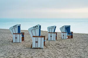 Chairs Gallery: Beach chairs at Hornum beach at dawn, Sylt, Nordfriesland, Schleswig-Holstein, Germany