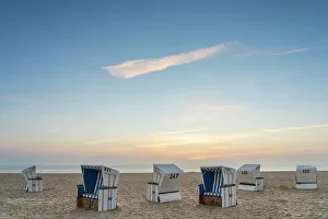 Chairs Gallery: Beach chairs at Hornum beach at sunrise, Sylt, Nordfriesland, Schleswig-Holstein, Germany