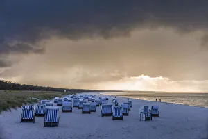 Prerow Prints: Beach chairs with storm clouds in Prerow, Mecklenburg-Western Pomerania, Northern Germany