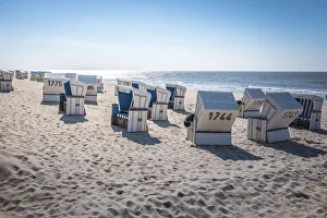 Beach Chair Prints: Beach chairs on the west beach of Westerland, Sylt, Schleswig-Holstein, Germany