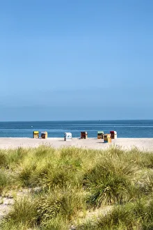Beach, dunes and beach baskets, Heiligenhafen, Baltic coast, Schleswig-Holstein, Germany Beach, dunes and beach baskets, Heiligenhafen, Baltic coast, Schleswig-Holstein, Germany