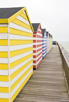 Beach huts on Hastings Pier, Sussex, England