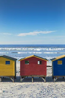 Beach huts on Muizenburg beach, Cape Town, Western Cape, South Africa