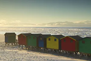 Beach huts on Muizenburg beach, Cape Town, Western Cape, South Africa