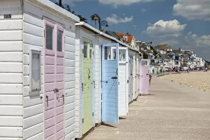 Beach huts in the seaside resort of Lyme Regis, Dorset, England