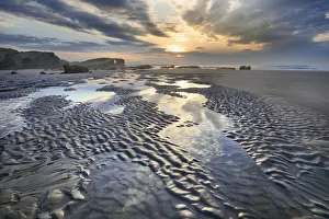 Ribadeo Prints: Beach impression with cloudy sky - Spain, Galicia, Lugo, Ribadeo