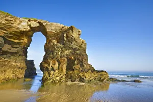 Ribadeo Prints: Beach impression with sea arch - Spain, Galicia, Lugo, Ribadeo