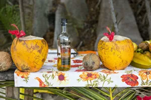 Images Dated 30th September 2013: Beach stall selling rum and fruit drinks, nse Source D Argent beach, La Digue