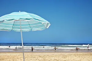Parasol Prints: Beach with sunshade, Praia da Cordama, Costa Vicentina, Algarve, Portugal