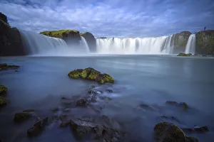 Beautiful Godafoss waterfall against cloudy sky, Northern Iceland, Iceland Beautiful Godafoss waterfall against cloudy sky, Northern Iceland, Iceland