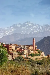 Atlas Mountains Prints: Beautiful hilltop village near Tahnaout and the Atlas Mountains beyond, Morocco