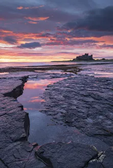 Images Dated 8th December 2021: Beautiful sunrise above Bamburgh Castle, Northumberland, England. Autumn (October) 2021